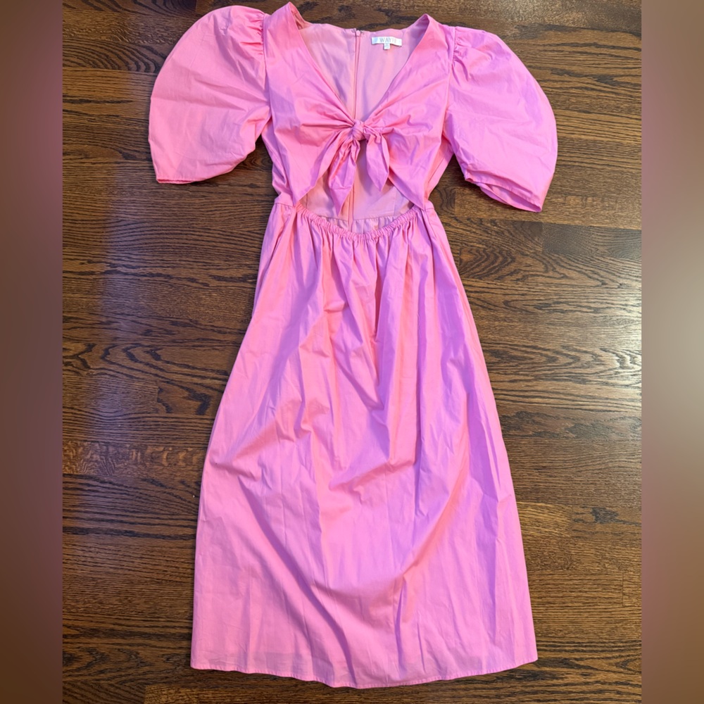 Wayf Pink Cutout V-neck Puff Sleeve Dress